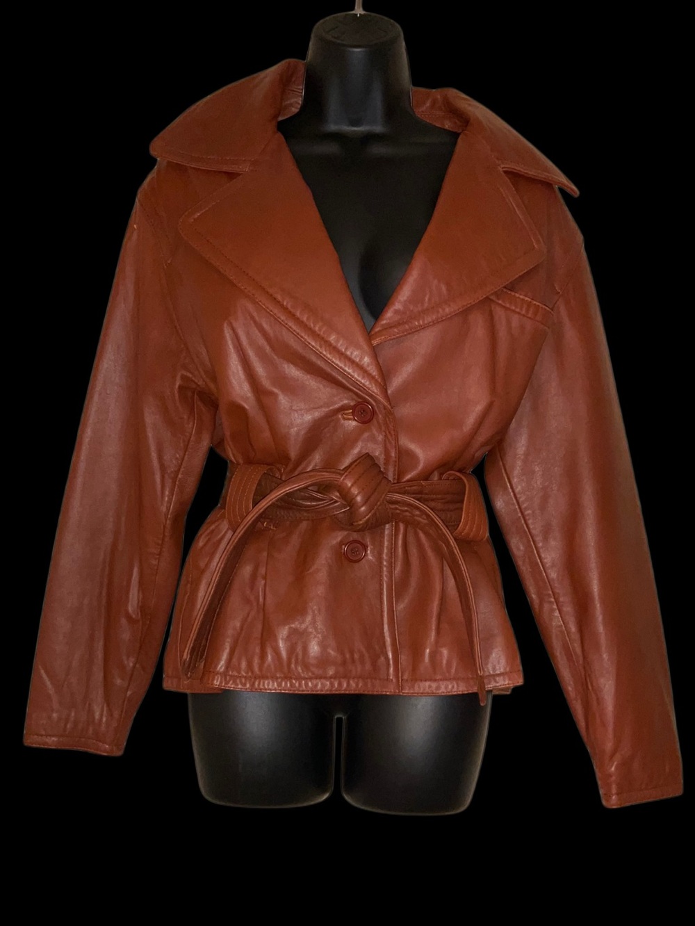 Vintage Siena Studio Rust Brown 100% Leather Belted Lined Jacket